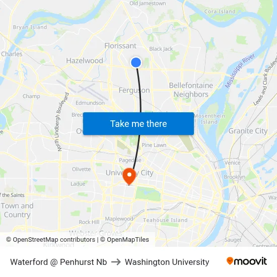 Waterford @ Penhurst Nb to Washington University map