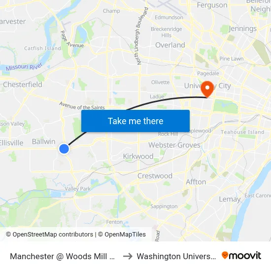 Manchester @ Woods Mill Wb to Washington University map