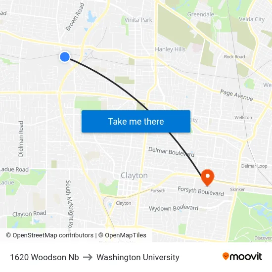 1620 Woodson Nb to Washington University map
