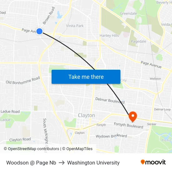 Woodson @ Page Nb to Washington University map