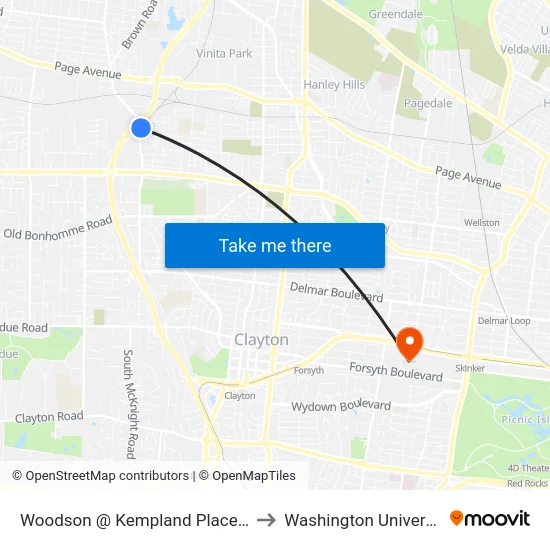 Woodson @ Kempland Place Nb to Washington University map