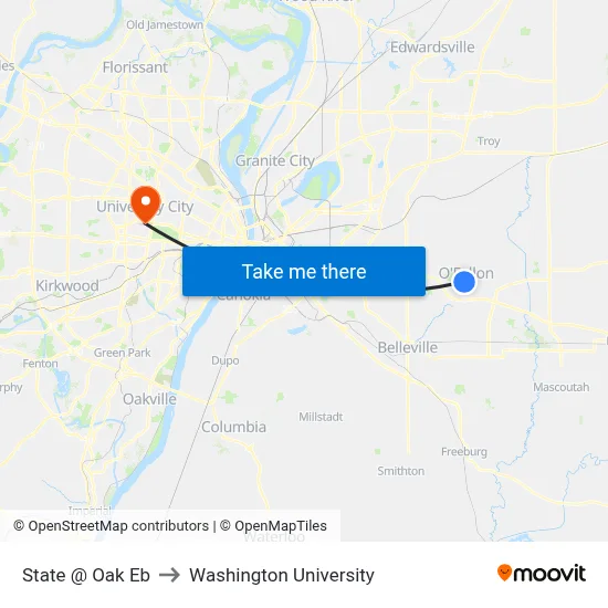 State @ Oak Eb to Washington University map