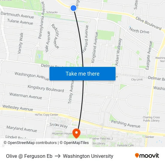 Olive @ Ferguson Eb to Washington University map