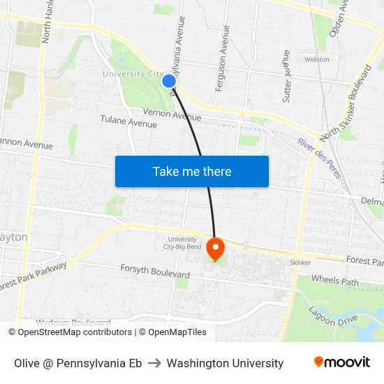 Olive @ Pennsylvania Eb to Washington University map
