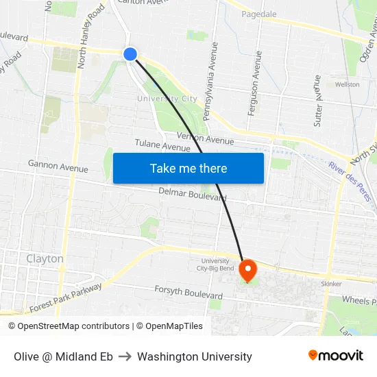 Olive @ Midland Eb to Washington University map