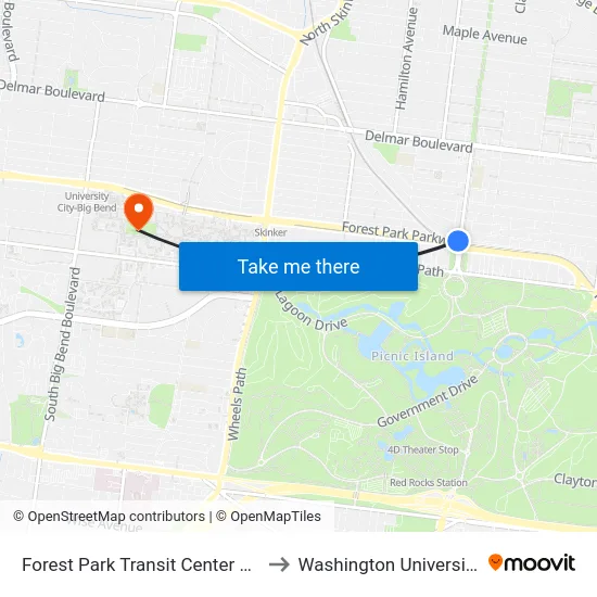 Forest Park Transit Center Sb to Washington University map