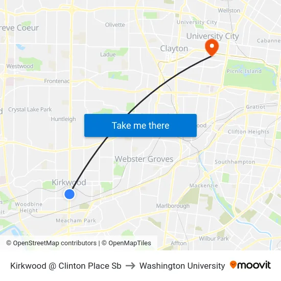 Kirkwood @ Clinton Place Sb to Washington University map