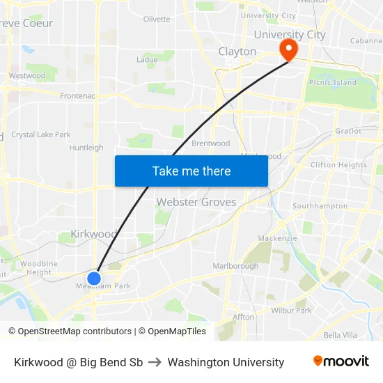 Kirkwood @ Big Bend Sb to Washington University map