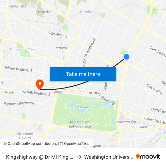 Kingshighway @ Dr Ml King Sb to Washington University map