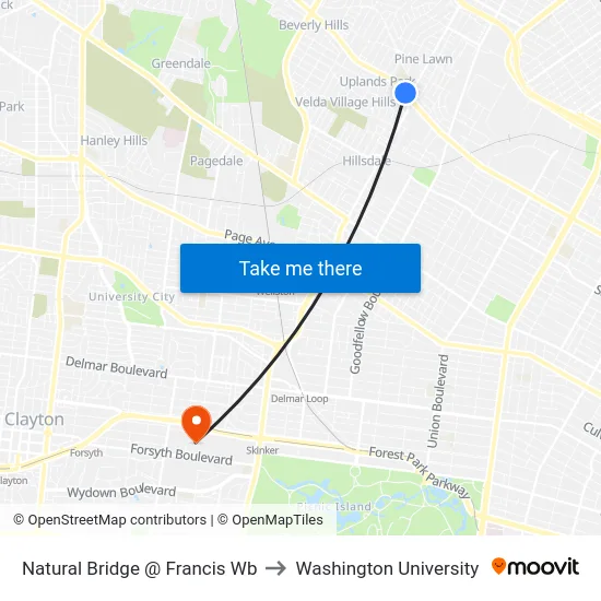 Natural Bridge @ Francis Wb to Washington University map