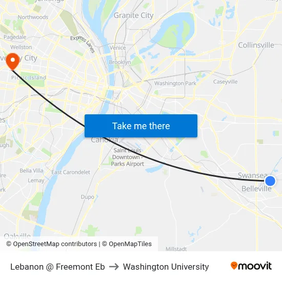 Lebanon @ Freemont Eb to Washington University map