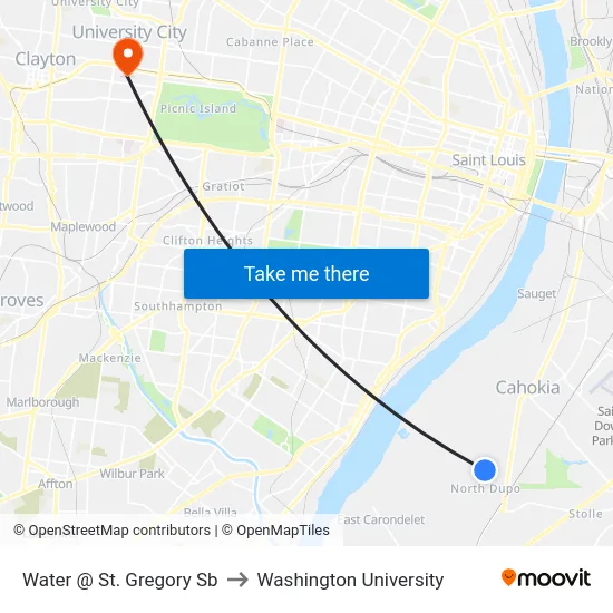 Water @ St. Gregory Sb to Washington University map