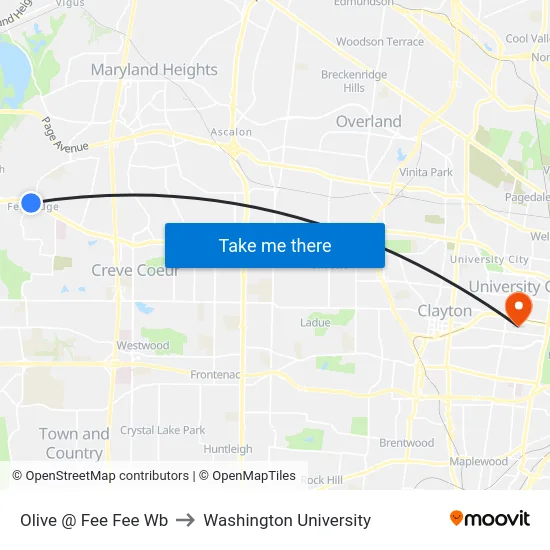 Olive @ Fee Fee Wb to Washington University map