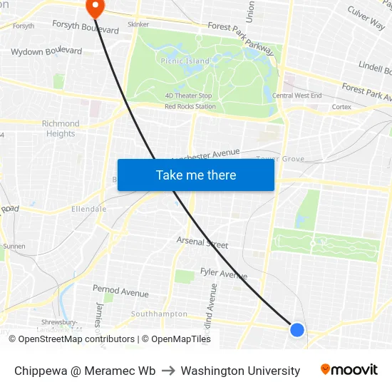 Chippewa @ Meramec Wb to Washington University map