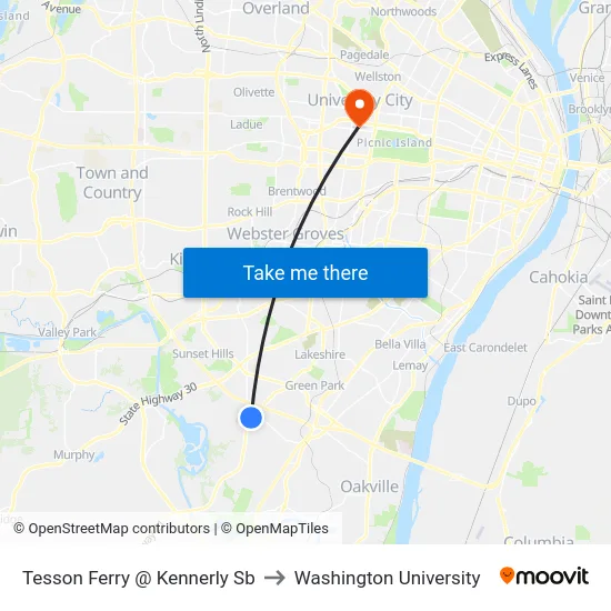 Tesson Ferry @ Kennerly Sb to Washington University map