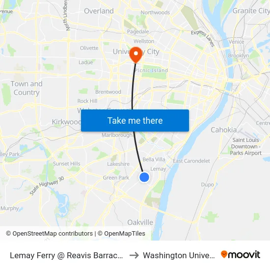 Lemay Ferry @ Reavis Barracks Nb to Washington University map
