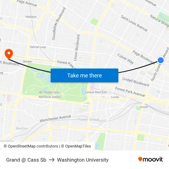Grand @ Cass Sb to Washington University map