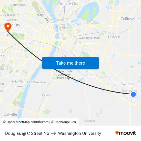 Douglas @ C Street Nb to Washington University map