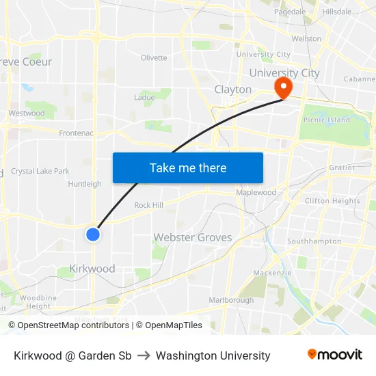 Kirkwood @ Garden Sb to Washington University map