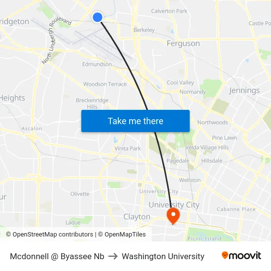 Mcdonnell @ Byassee Nb to Washington University map