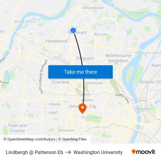 Lindbergh @ Patterson Eb to Washington University map