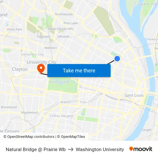 Natural Bridge @ Prairie Wb to Washington University map
