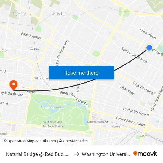 Natural Bridge @ Red Bud Wb to Washington University map