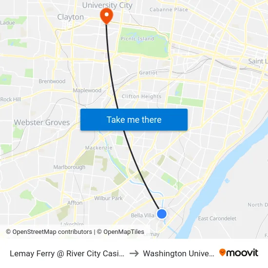 Lemay Ferry @ River City Casino Nb to Washington University map