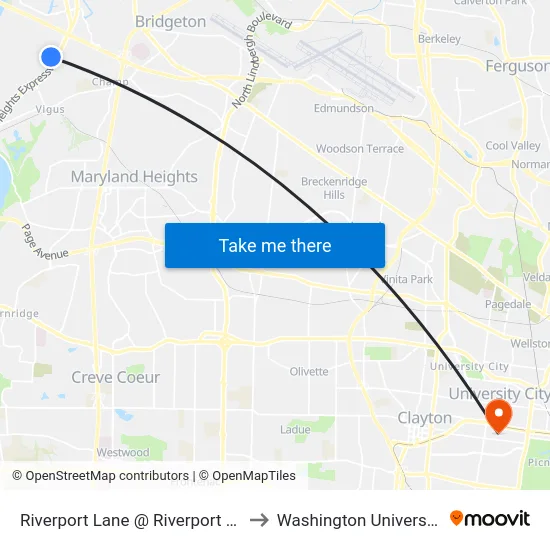 Riverport Lane @ Riverport Eb to Washington University map