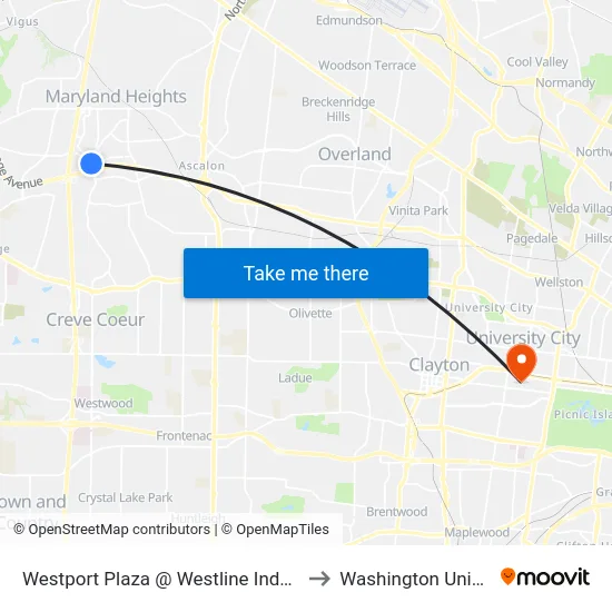 Westport Plaza @ Westline Industrial Wb to Washington University map