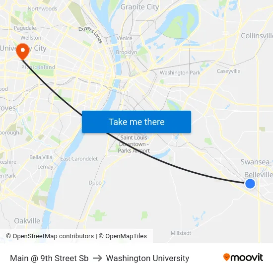 Main @ 9th Street Sb to Washington University map