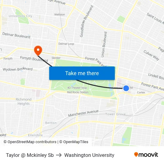 Taylor @ Mckinley Sb to Washington University map