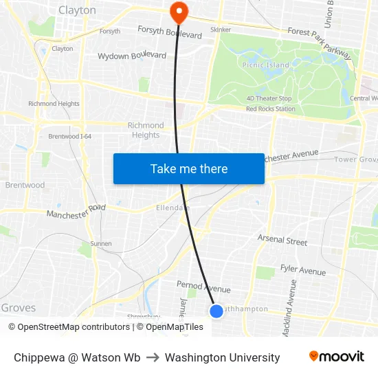 Chippewa @ Watson Wb to Washington University map