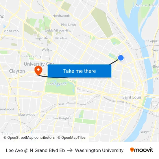 Lee Ave @ N Grand Blvd Eb to Washington University map