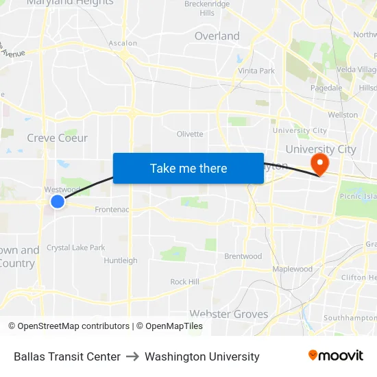 Ballas Transit Center to Washington University map