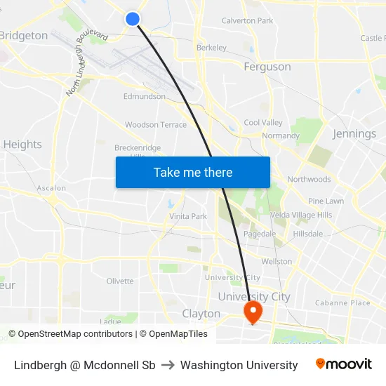 Lindbergh @ Mcdonnell Sb to Washington University map