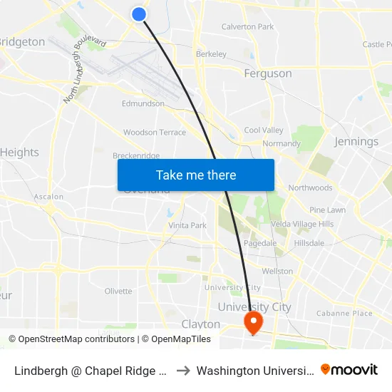Lindbergh @ Chapel Ridge Sb to Washington University map