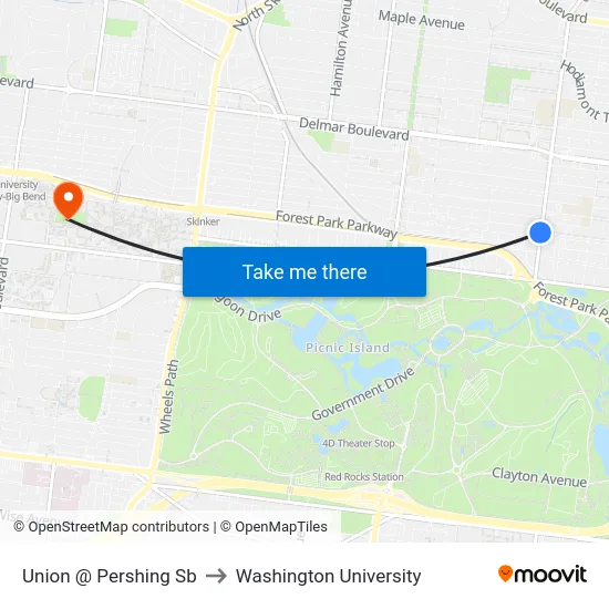 Union @ Pershing Sb to Washington University map