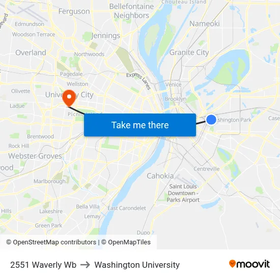 2551 Waverly Wb to Washington University map