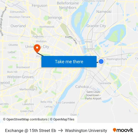 Exchange @ 15th Street Eb to Washington University map