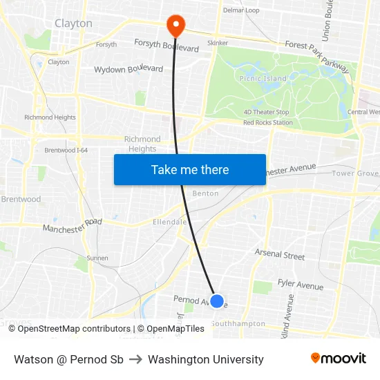 Watson @ Pernod Sb to Washington University map