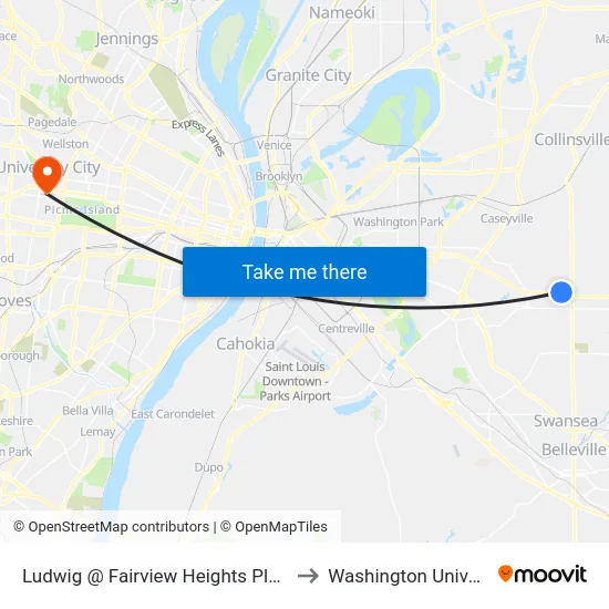 Ludwig @ Fairview Heights Plaza Wb to Washington University map
