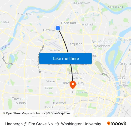 Lindbergh @ Elm Grove Nb to Washington University map