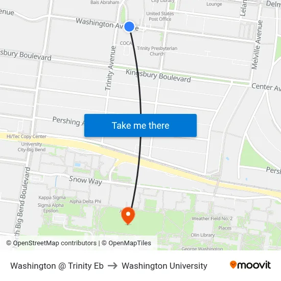 Washington @ Trinity Eb to Washington University map