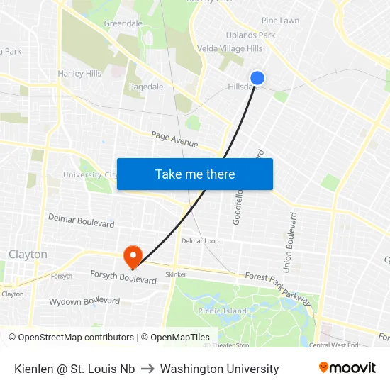 Kienlen @ St. Louis Nb to Washington University map
