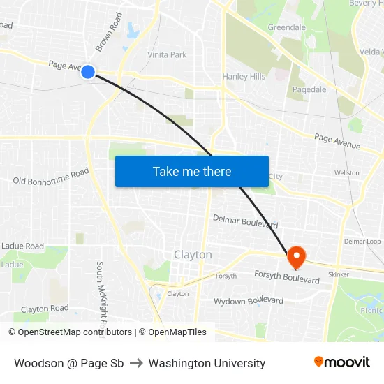Woodson @ Page Sb to Washington University map