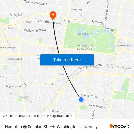 Hampton @ Scanlan Sb to Washington University map