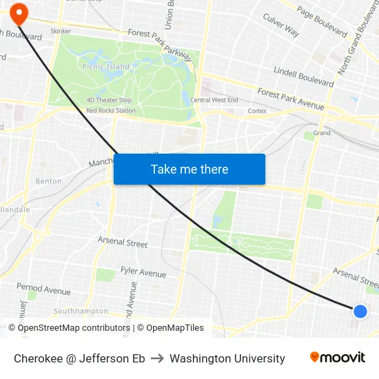 Cherokee @ Jefferson Eb to Washington University map