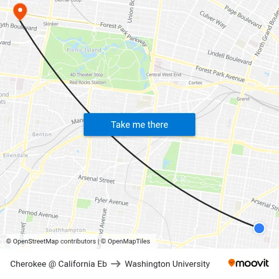 Cherokee @ California Eb to Washington University map