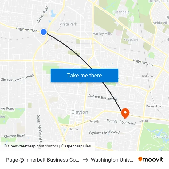 Page @ Innerbelt Business Court Wb to Washington University map